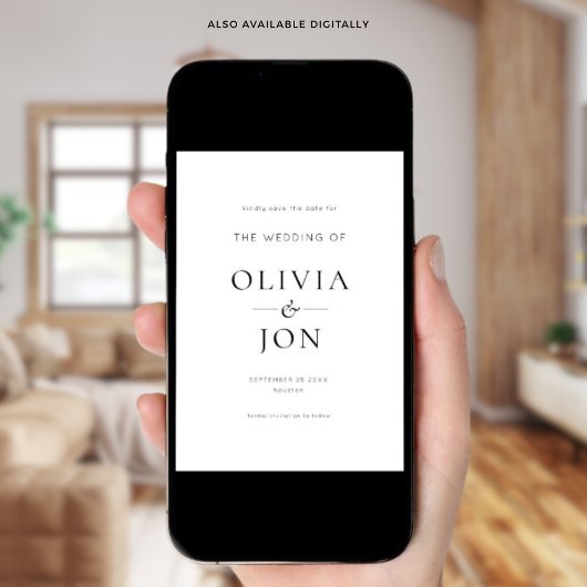 Save The Date Modern Black and White QR Code Wedding