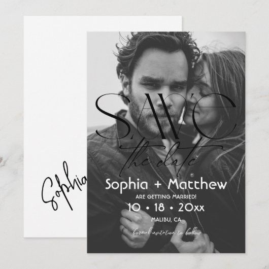 Save The Date Modern Black and White Wedding Photo (Devant / Derrière)