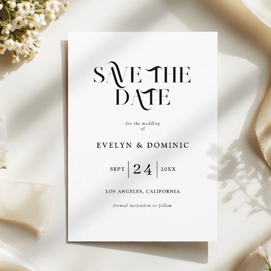 Save The Date Modern Black White Retro Wedding
