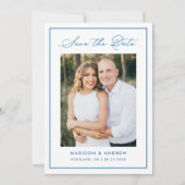 Save The Date Modern Blue Border Script Photo Wedding (Devant)