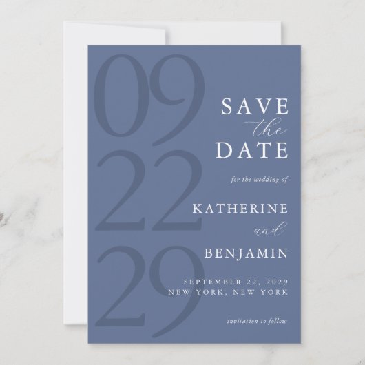 Save The Date Modern Blue Minimalist Wedding (Devant)