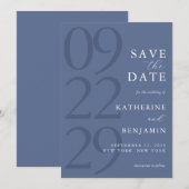 Save The Date Modern Blue Minimalist Wedding (Devant / Derrière)