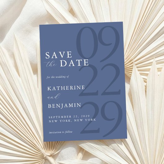 Save The Date Modern Blue Minimalist Wedding