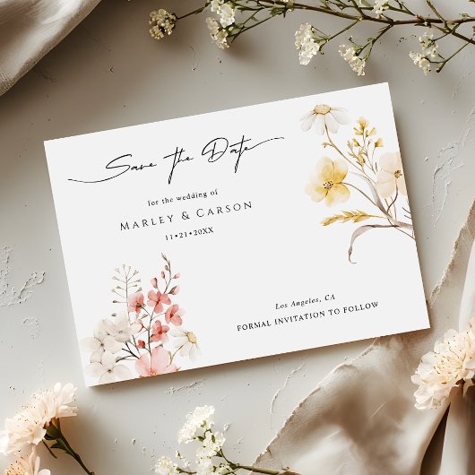Save The Date Modern Blush Floral Wildflower Spring Wedding