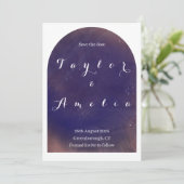 Save the Date Modern Boho Arch Paarse Uitnodigen (Staand voorkant)