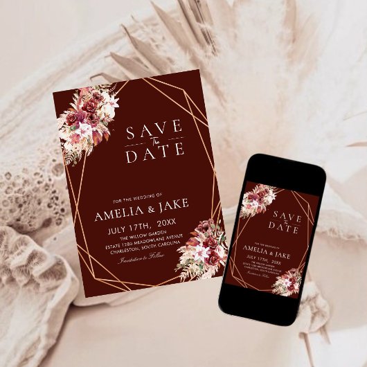 Save The Date Modern Boho Terracotta Floral Photo