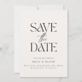 Save The Date Modern bold typography wedding cream black elegant (Devant)