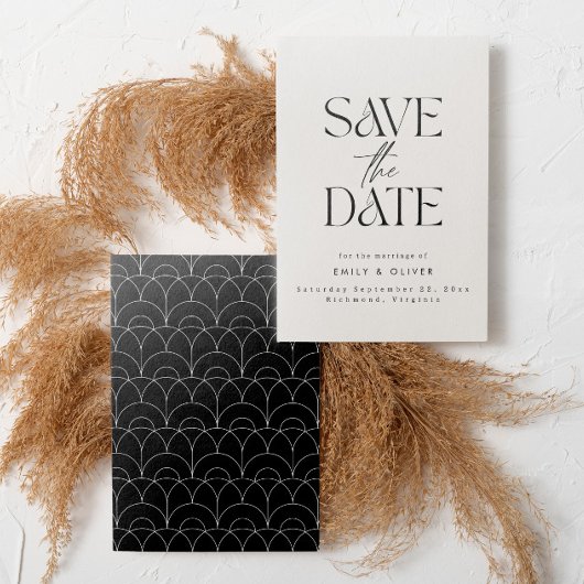 Save The Date Modern bold typography wedding cream black elegant