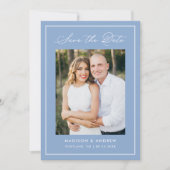 Save The Date Modern Border Script Blue Photo Wedding (Devant)
