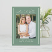 Save The Date Modern Border Script Sage Green Photo Wedding (Debout devant)
