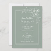 Save The Date Modern Botanical Sage Green Photo Wedding (Devant)