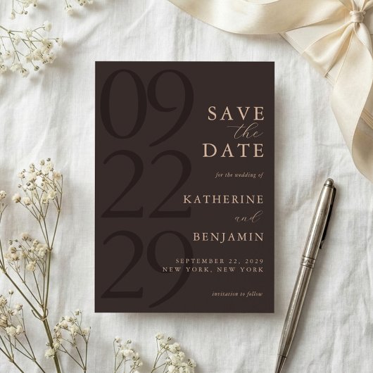 Save The Date Modern Brown Minimalist Wedding