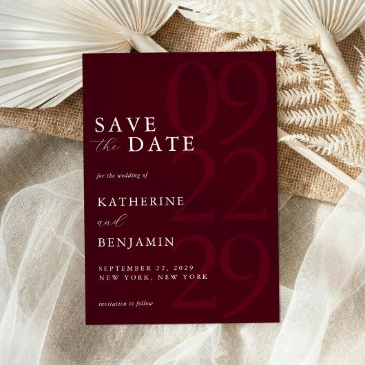 Save The Date Modern Burgundy Minimalist Wedding