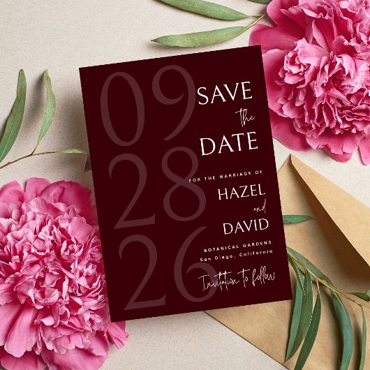 Save The Date Modern Burgundy Minimalist Wedding
