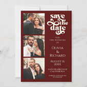 Save The Date Modern Burgundy Photo Collage Wedding (Devant)