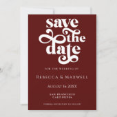 Save The Date Modern Burgundy Retro Typography Wedding (Devant)