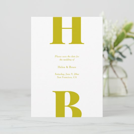 Save The Date Modern Chartreuse Typography Monogram Wedding (Debout devant)