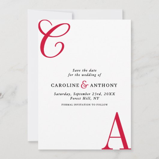 Save The Date Modern Cherry Coded Minimalist Monogram Wedding (Devant)
