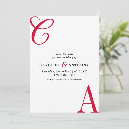 Save The Date Modern Cherry Coded Minimalist Monogram Wedding (Debout devant)
