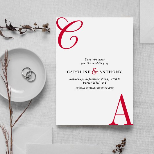 Save The Date Modern Cherry Coded Minimalist Monogram Wedding