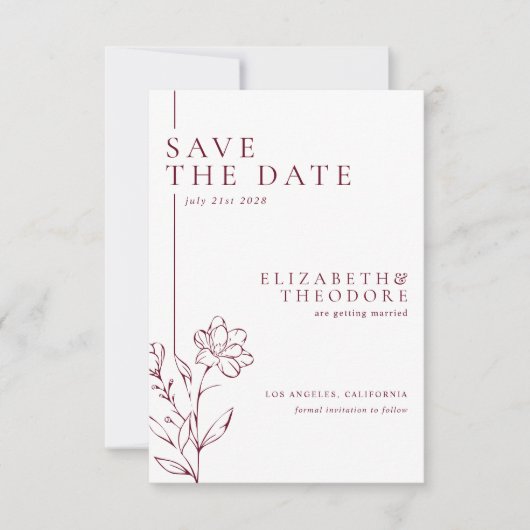 Save The Date Modern Chic Burgundy Elegant Wedding (Devant)