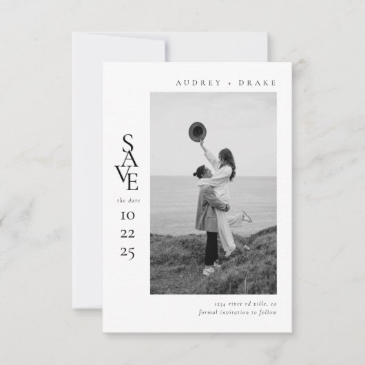 Save The Date Modern Clean Black and White Photo Wedding (Devant)