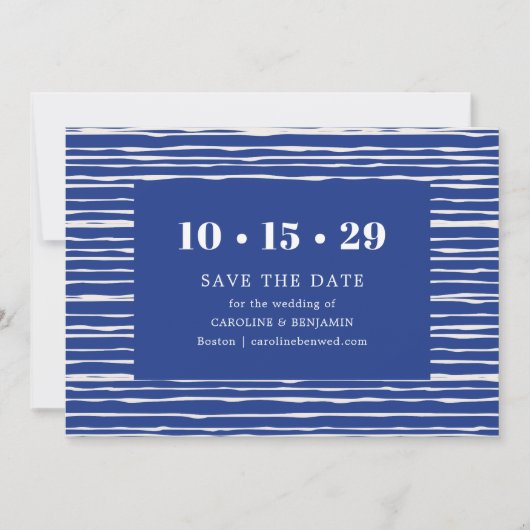 Save The Date Modern Coastal Blue Stripe Wedding (Devant)