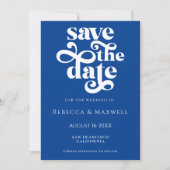 Save The Date Modern Cobalt Blue Retro Typography Wedding (Devant)