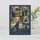 Save The Date Modern Collage 5-Photo Wedding Navy Blue (Debout devant)