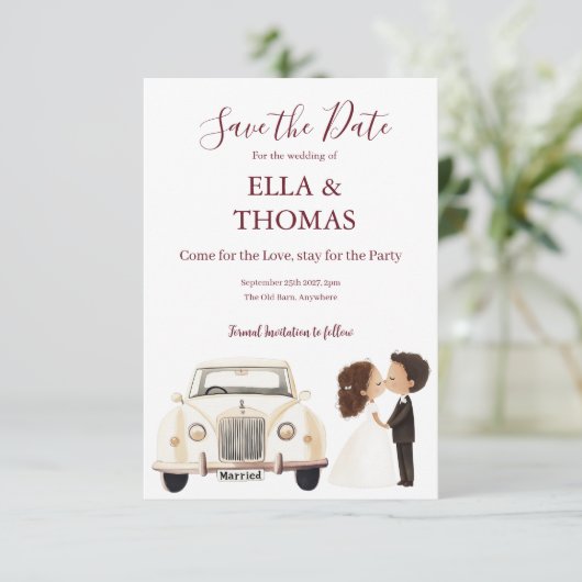 Save The Date Modern Cute Deep Burgundy Text (Debout devant)