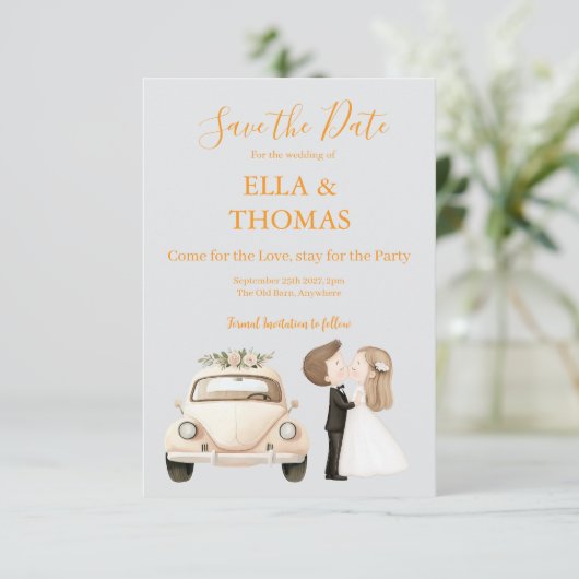 Save The Date Modern Cute Marigold Text  (Debout devant)