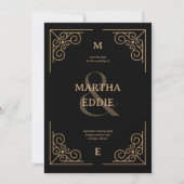 Save The Date Modern Deco | Black and Gold Photo Back Wedding (Devant)