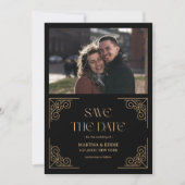Save The Date Modern Deco | Faux Gold and Black Photo Wedding (Devant)