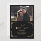 Save The Date Modern Deco | Faux Gold and Black Photo Wedding (Devant)