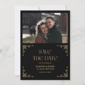 Save The Date Modern Deco | Faux Gold and Black Photo Wedding (Devant)
