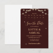 Save The Date Modern Deep burgundy Fairy Lights (Devant / Derrière)