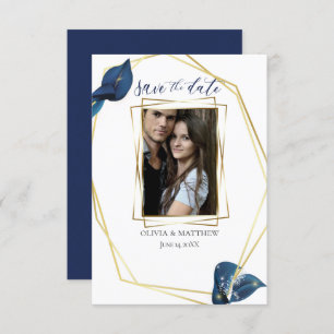 Save the date Modern Deep Indigo Blue and Gold Kaart
