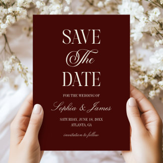 Save The Date Modern Elegant Dark Burgundy Ivory Wedding