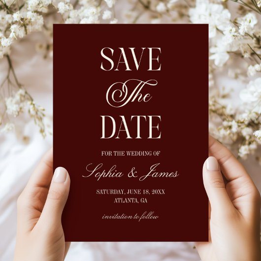 Save The Date Modern Elegant Dark Burgundy Ivory Wedding
