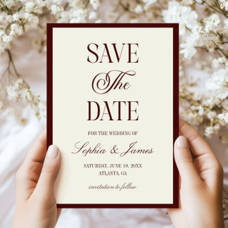Save The Date Modern Elegant Dark Burgundy Ivory Wedding