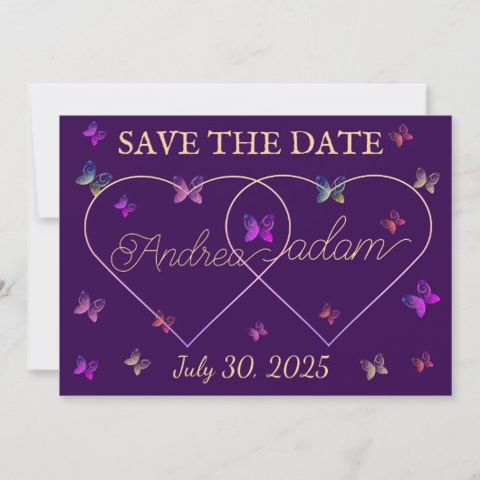 Save The Date modern flying butterflies heart (Devant)