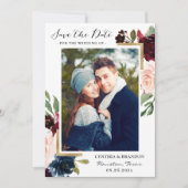 Save The Date Modern Frame Burgundy Blush Floral Photo (Devant)