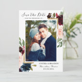 Save The Date Modern Frame Burgundy Blush Floral Photo (Debout devant)