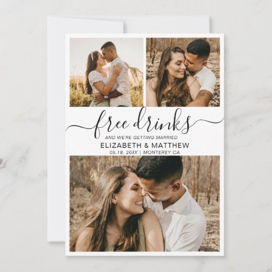 Save The Date Modern Free Drinks Script Photo Collage Mariage (Devant)