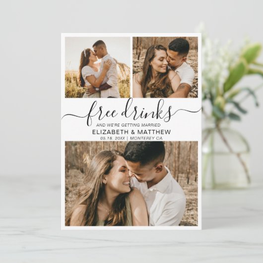 Save The Date Modern Free Drinks Script Photo Collage Mariage (Debout devant)