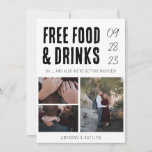 Save The Date Modern Funny Libre nourriture et boissons Mariage<br><div class="desc">Modern Funny Free Food & Drinks Mariage 3 Photo Save the Date. (Photos avec l'aimable autorisation de Nathan Dumlao sur Unsplash. Veuillez le remplacer par le vôtre.)</div>