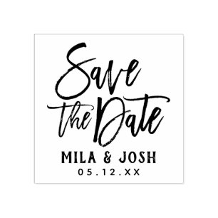 Save the Date Modern Geborsteld Schrift Aangepast Rubberstempel