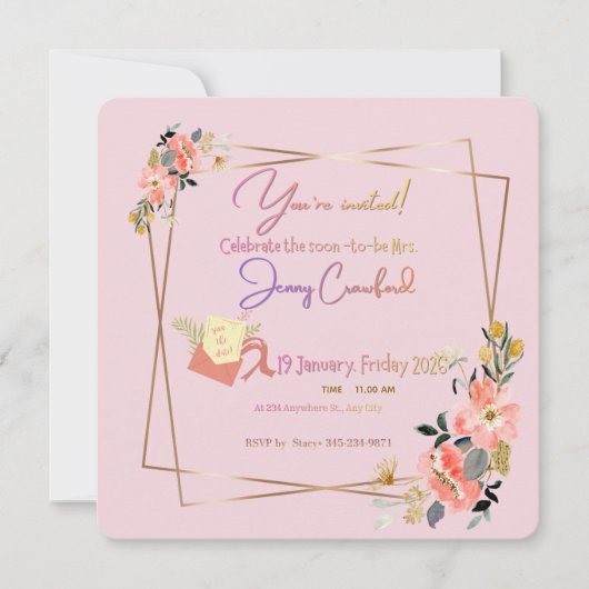 Save The Date Modern Gold Frame | Custom Bride-to-Be Invite (Devant)