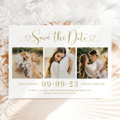 Save The Date Modern Gold Heart Script 3 Mariage photo Collage