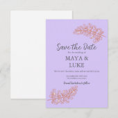 Save The Date Modern Gold leaves Violet (Devant / Derrière)